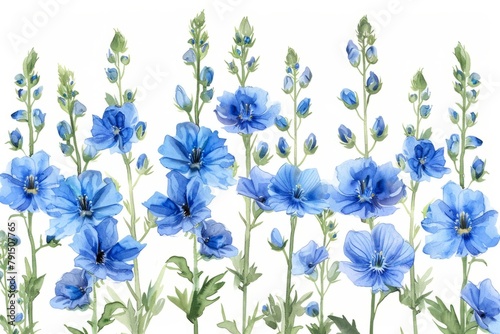 Watercolor delphinium clipart in bold and vibrant colors. flowers frame,botanical border. ai generated