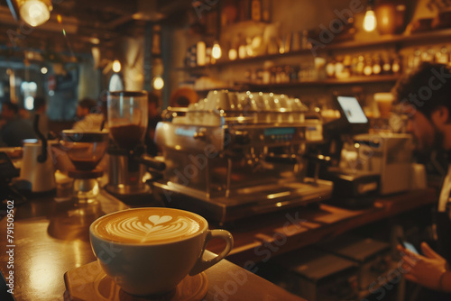 Barista Creating Latte Art in Coffee Shop © Luc.Pro