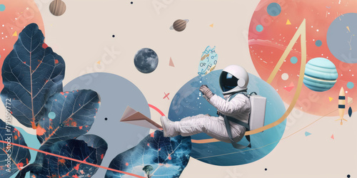 Astronaut Exploring Surreal Planetary System with Colorful Celestial Bodies