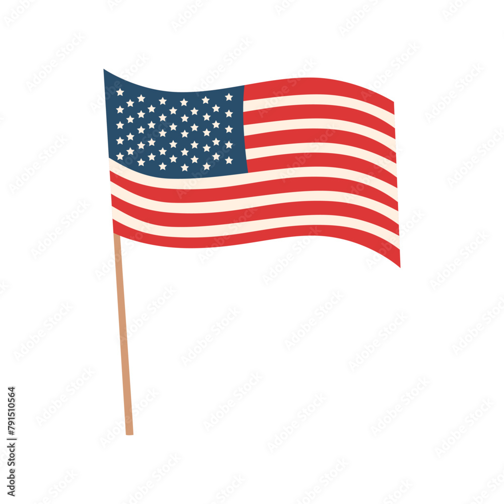 Obraz premium American flag in flat style isolated on white background. Memorial day and Independence day concept.