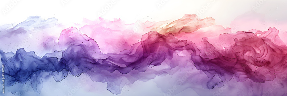 Pink and purple abstract watercolor wash on transparent background.