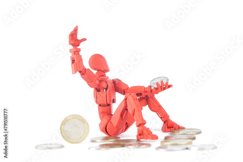 conceptual photo of man and finance, a mannequin of a man holds money in his hands
