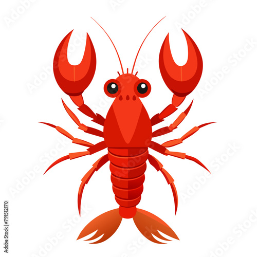 Lobster vector illustration. Cartoon isolated red crawfish, whole underwater crayfish with claws and tail, sea crustacean animal and exotic luxury lobster meal for delicatessen restaurant menu