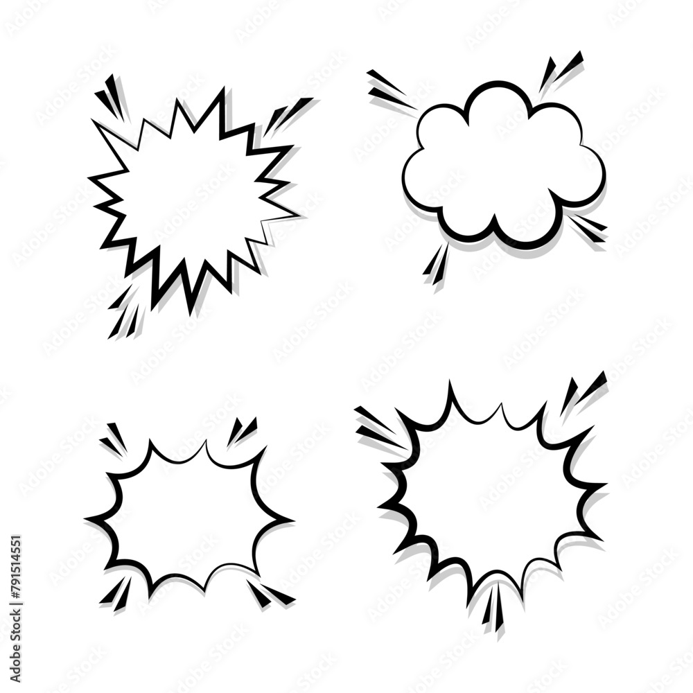 Empty retro comic bubbles and elements are set with gray shadows. The iconic cartoon chat bubble on a blank background can be edited and recolored. Empty retro comic bubbles and elements are set with gray shadows. The iconic cartoon chat bubble on a blank background can be edited and recolored.