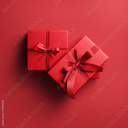 red gift boxes with red ribbons on red background © Random_Mentalist