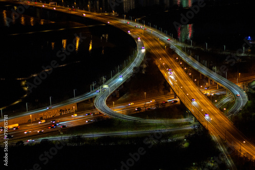 Flyover and road interchange at Brigittenauer Brücke over the New Danube River as seen from the observation deck of the Danube Tower, Vienna, Austria