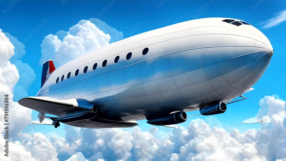 A zeppelin in the sky on clouds background