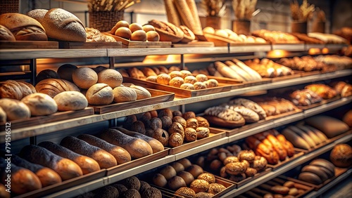 Fresh Bread Variety - Supermarket Bakery Display - Baguettes, Buns, and More