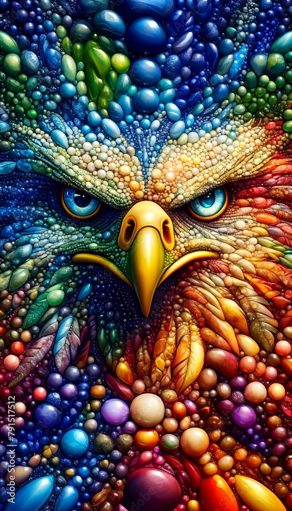 Obraz premium A colorful eagle with a blue eye and a yellow beak