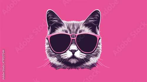 Drawing of a cool boy cat in glasses on a pink back © Hyper