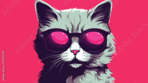 Drawing of a cool boy cat in glasses on a pink back