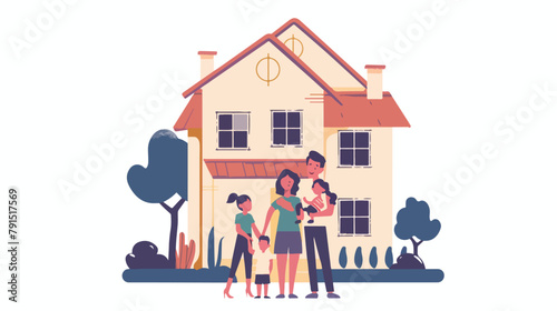 New house for family. Mother and father with children