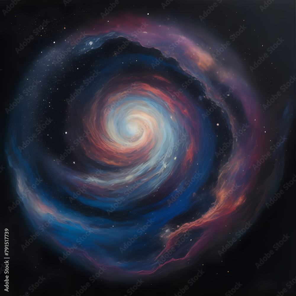 abstract depiction of the cosmos, where swirling nebulae and celestial bodies emerge from deep, velvety darkness, accentuating the contrast between light and space