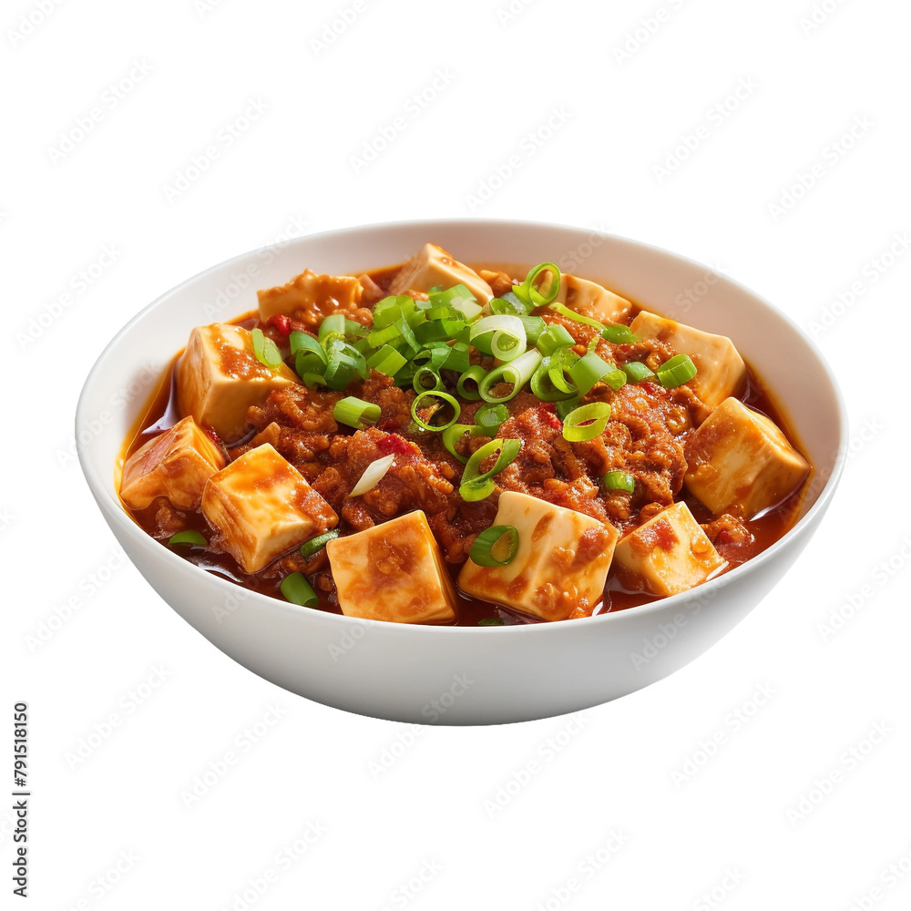 Delicious Sichuan Mapo Tofu Isolated On White Backgorund Delicious Sichuan Mapo Tofu Isolated On White Backgorund
