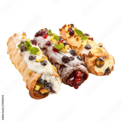 Tasty Cannoli Italian pastries Isolated On White Backgorudn