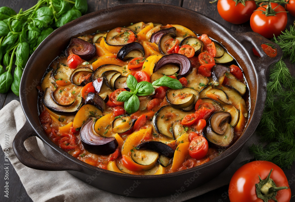 vegetarian ratatouille with fresh vegetables and herbs, yum vegetarian ratatouille with fresh vegetables and herbs, yum