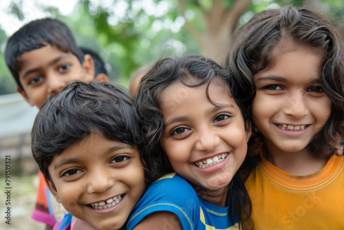 Joyful indian children playing outdoors