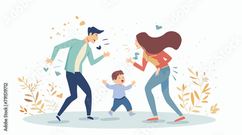 Man and woman quarreling and baby cries isolated. Vector