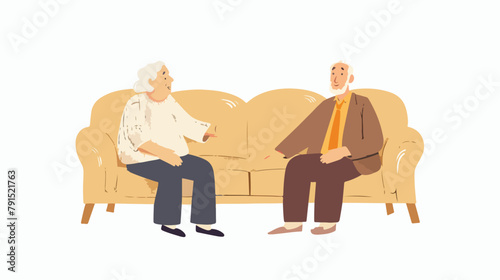 Old family on sofa. Grandfather and grandmother. Vector