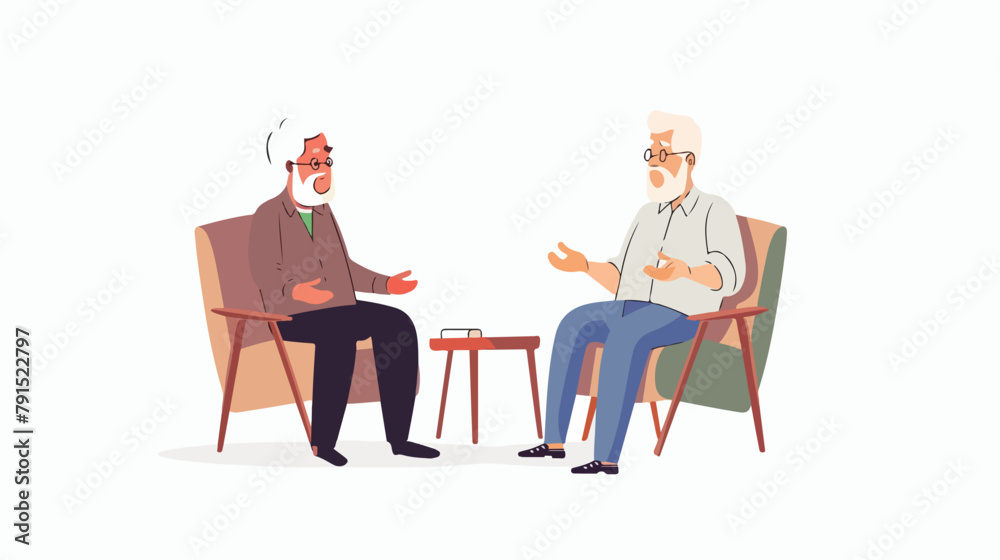 Online psychological help. Sad elderly man talking wi