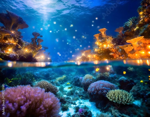 Undersea world. Landscape underwater in the sea or ocean. Marine nature background.