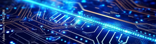 Closeup of an electric blue digital display of a blockchain network, showing a secure and efficient flow of digital currency transactions across a decentralized system