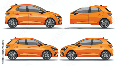 Orange hatchback car three angle set