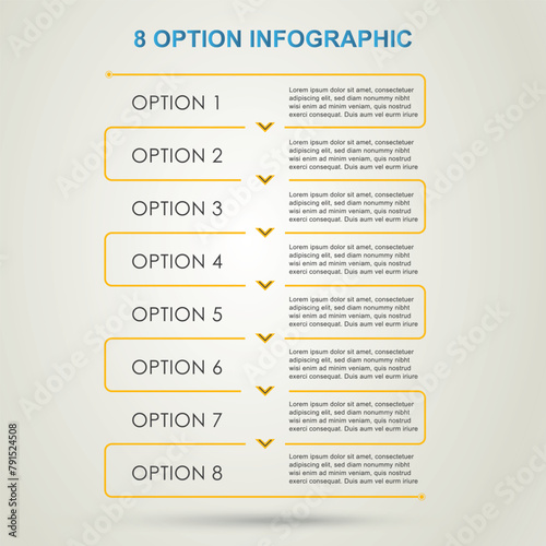 Infographic Thin line design with icons and 8 options. Infographics for business concept. Used for presentations banner, workflow layout, process diagram, flow chart, info graph Vector Illustration