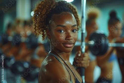 Intense and gritty workout scene with a young athlete deeply focused on perfecting her weightlifting form