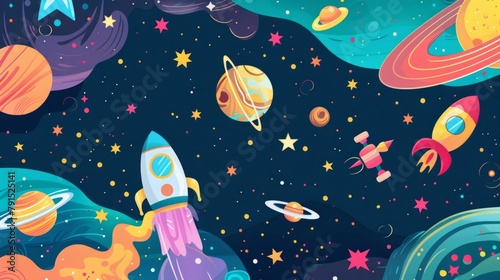 Vibrant space-themed vector illustration, perfect for educational content. AI Generative. © Alisa