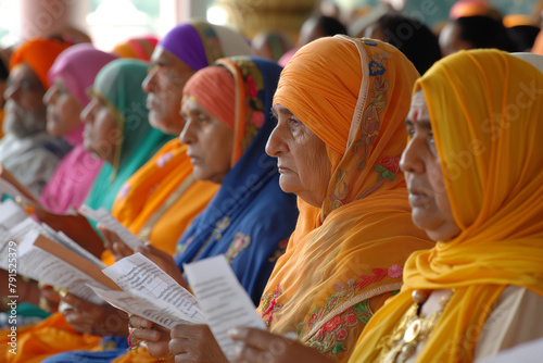 Sikh devotees engaged in spiritual hymns