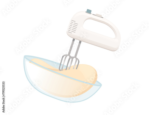 Electric mixer with dough bowl baking kitchenware vector illustration isolated on white background © An-Maler