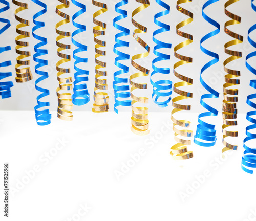 decorative blue and golden streamer ribbons