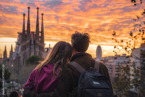 Couple near the Sagrada Familia at sunset