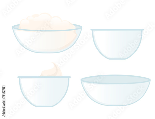 Set of glass bowl for bakery vector illustration isolated on white background © An-Maler