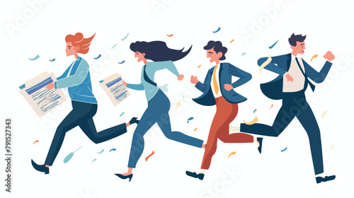 Business people running in race with documents. Hand