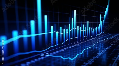 A highenergy image of deep blue arrows moving upwards on a financial dashboard, representing stock market growth and dynamic investment opportunities photo