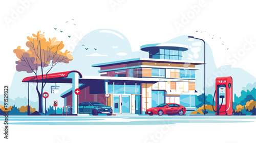 Modern motel with electric car parking and charging  photo