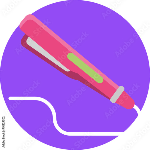 A straightforward depiction of a flat iron, this icon represents hair styling equipment used to straighten and style hair.