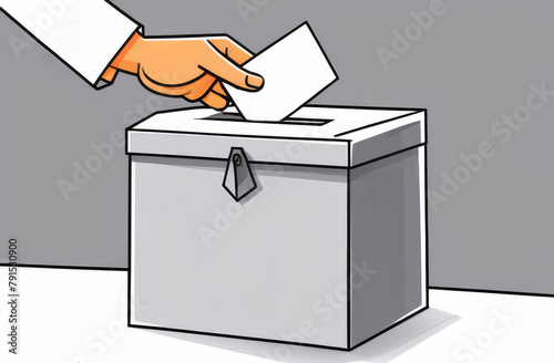 Illustration of a shirtless man's hand lowering his vote into the ballot box. Icon, drawing. Election and voting day. A man puts down a piece of paper.