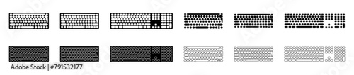 Computer Keyboard icons set. Vector icons of PC keyboards of different sizes. Collection of computer keyboard vector icons in small and large sizes