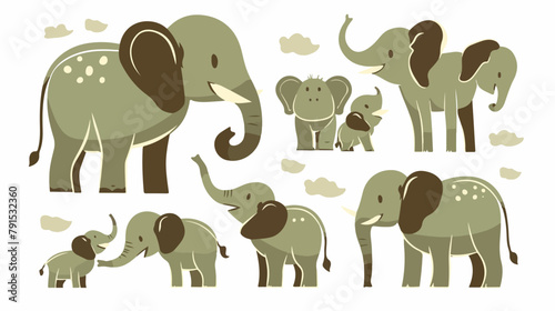 Elephant silhouette vector. Solid Style 2d flat car