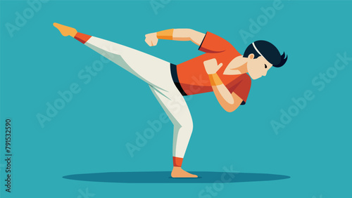 A fighter bends their knees and leans back using their arms to block a roundhouse kick aimed at their head.