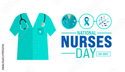 6 May is National Nurses Day background template. nurse dress, medical instrument, medicine, Medical and health care concept. use to background, banner, placard, card, and poster design.