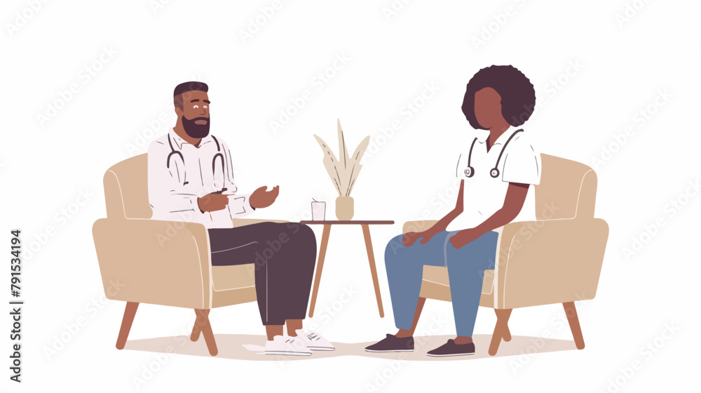Psychiatrist work with Black man on the chairs