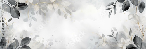 White and Grey Background with Misty Leaves and Thin Gold Trims
