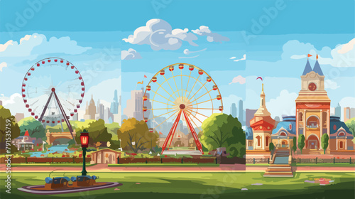 Entertainment park in big city cartoon flat landsca © Hyper
