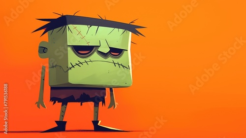 An amusing cartoon cartoon character resembling a quirky Frankenstein serving as a playful Halloween icon stands out in isolation without any background