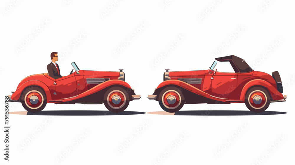 Red cabriolet two angle set. Car with driver man side