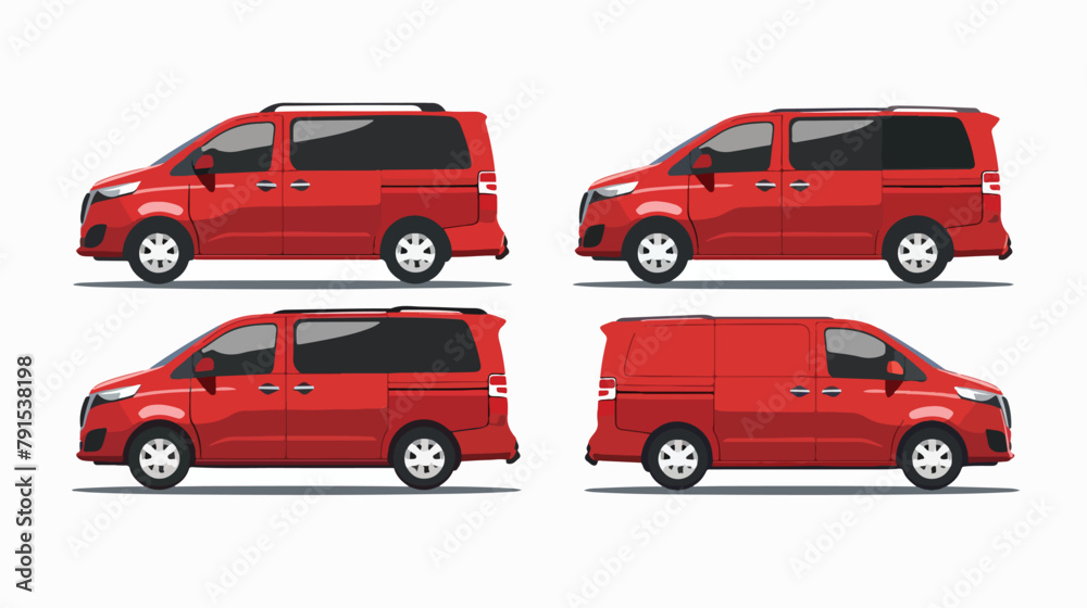 Red minivan isolated. Minivan with side view background vie